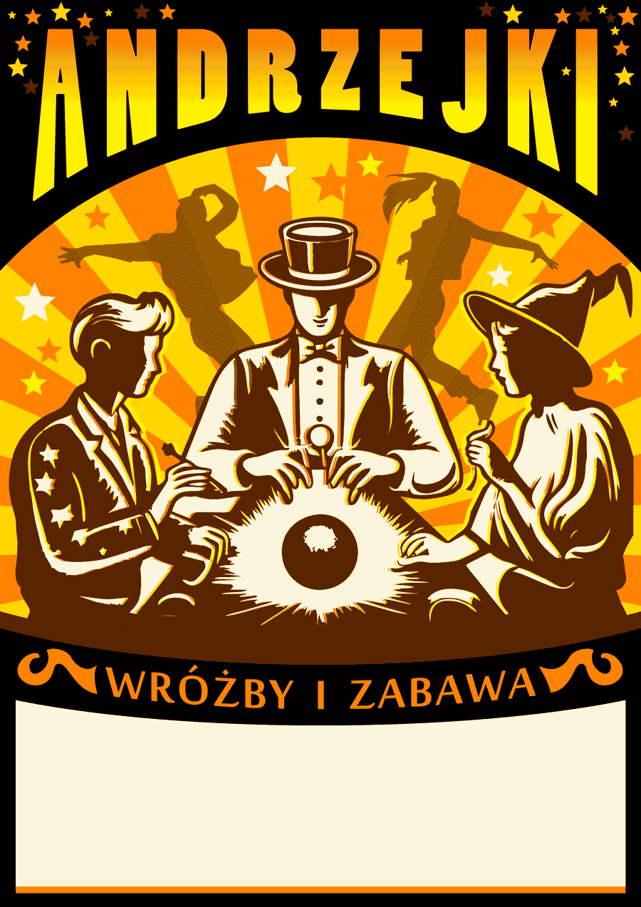 Andrzejki 2023 plakat zabawa we wróżby andrzejkowe